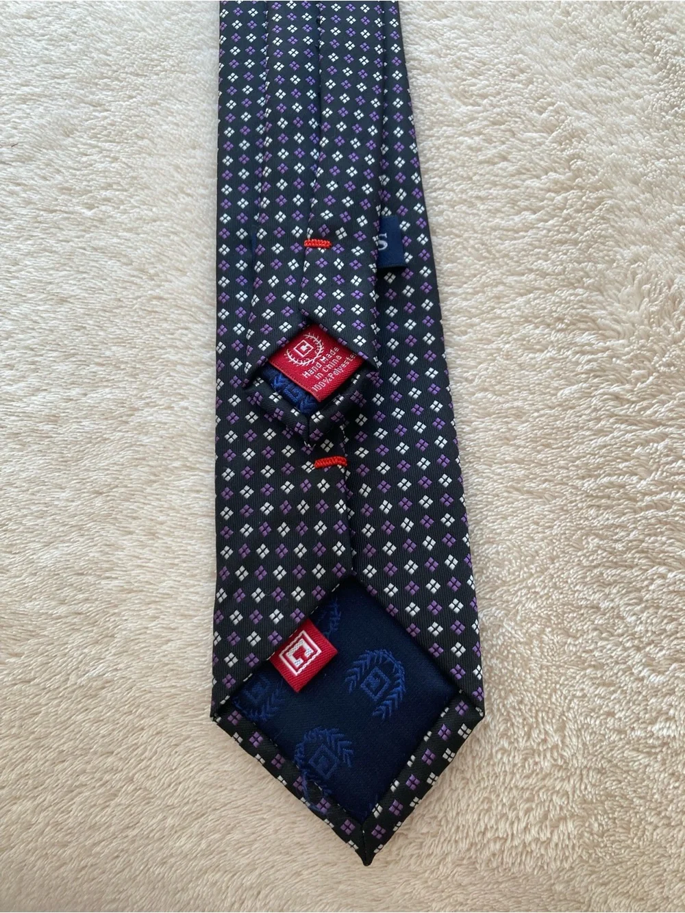 Classic Boys Navy Clip-On Tie with Purple Dot Pattern